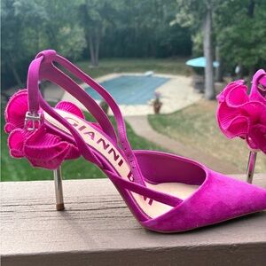 Gianni Bini Fuchsia Heels with Floral Accent